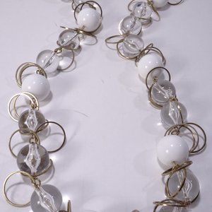 J.Crew   white Bauble Lucite Ball Silver Ring Long Necklace NWOT 145